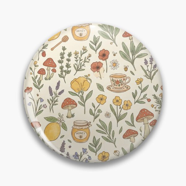 Item preview, Cottagecore Kitchen Pattern - Mushrooms, Lemons, Honey & Wildflowers designed and sold by MuffinMeng ⭐⭐⭐⭐⭐.