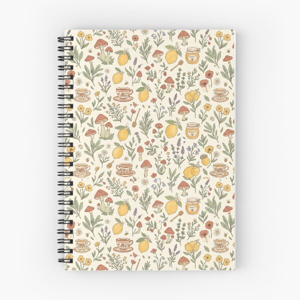 Item preview, Cottagecore Kitchen Pattern - Mushrooms, Lemons, Honey & Wildflowers designed and sold by MuffinMeng ⭐⭐⭐⭐⭐.