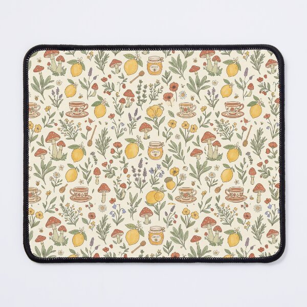 Item preview, Cottagecore Kitchen Pattern - Mushrooms, Lemons, Honey & Wildflowers designed and sold by MuffinMeng ⭐⭐⭐⭐⭐.