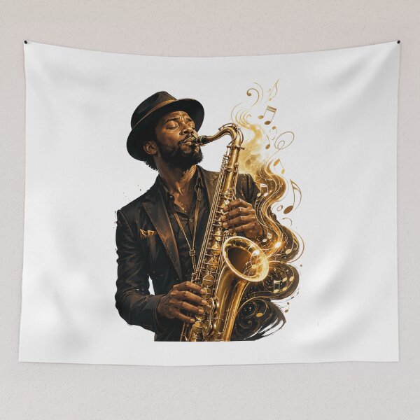 Item preview, Soulful Saxophonist – Golden Jazz Music Art designed and sold by MarekoraStudio.