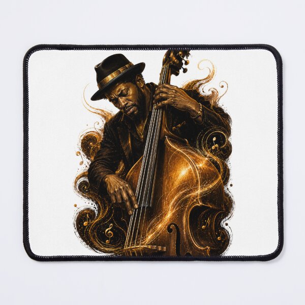 Item preview, Soulful Double Bass Player – Golden Jazz Music Art designed and sold by MarekoraStudio.