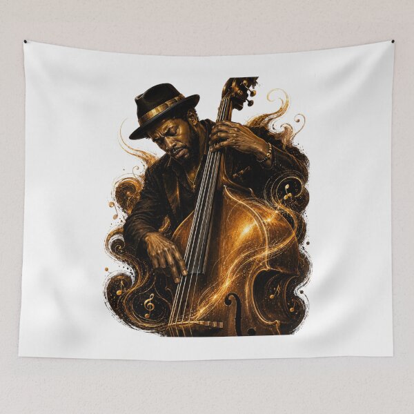 Item preview, Soulful Double Bass Player – Golden Jazz Music Art designed and sold by MarekoraStudio.