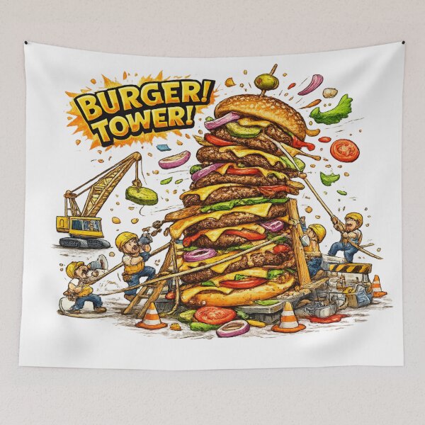 Item preview, Burger Tower Giant Cheeseburger Construction Funny Graphic designed and sold by irfanshikh.