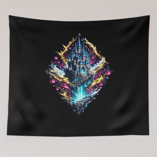 Item preview, Cyberpunk Fantasy Castle Neon Storm Illustration designed and sold by ArtoryWorks.