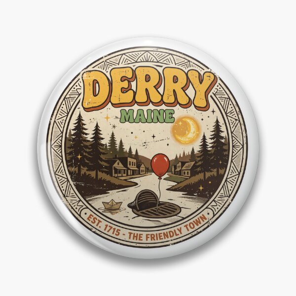 Item preview, Vintage Derry Maine The Friendly Town Graphic - 1970s Retro Stephen King IT Horror Print designed and sold by ICANTWithoutCOFFEE.