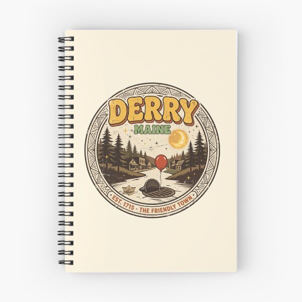 Item preview, Vintage Derry Maine The Friendly Town Graphic - 1970s Retro Stephen King IT Horror Print designed and sold by ICANTWithoutCOFFEE.