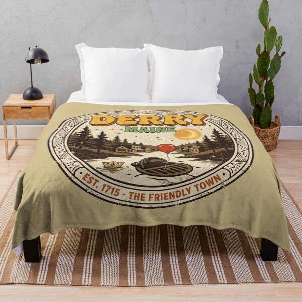 Item preview, Vintage Derry Maine The Friendly Town Graphic - 1970s Retro Stephen King IT Horror Print designed and sold by ICANTWithoutCOFFEE.