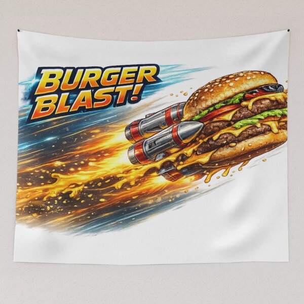 Item preview, Burger Blast Rocket Cheeseburger Action Vintage Graphic designed and sold by irfanshikh.