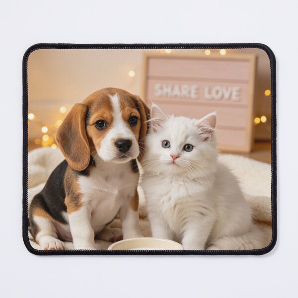 Item preview, Beagle Puppy White Kitten Share Love Pet Friends designed and sold by BagFactoryUK.