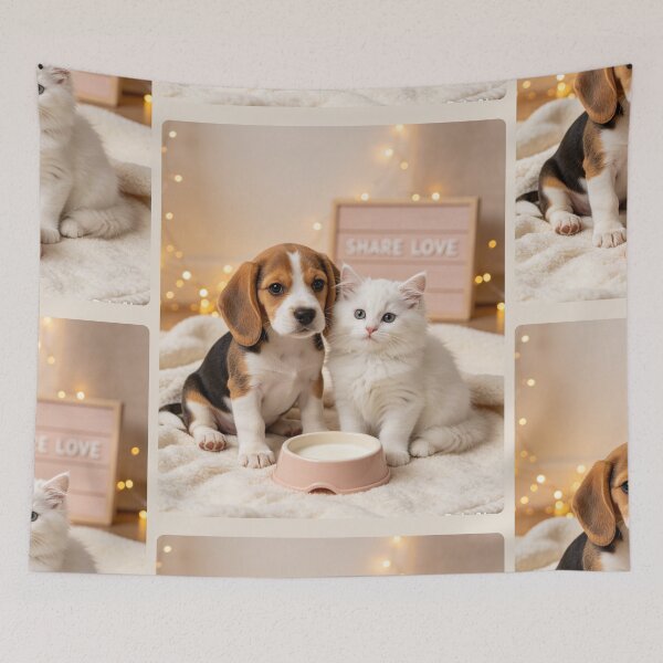 Item preview, Beagle Puppy White Kitten Share Love Pet Friends designed and sold by BagFactoryUK.
