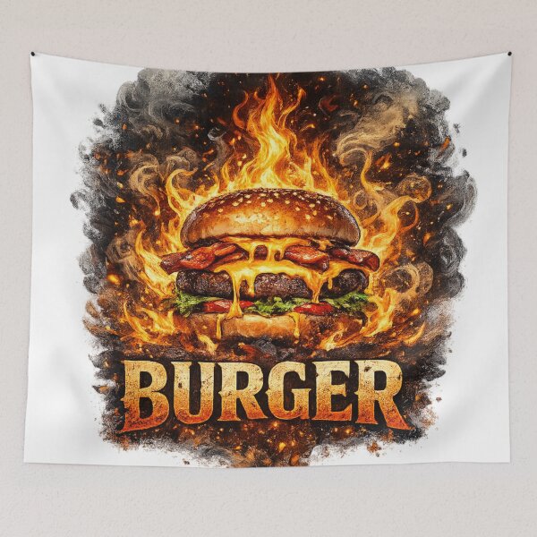 Item preview, Fire Burger Flaming Cheeseburger BBQ Vintage Graphic designed and sold by irfanshikh.