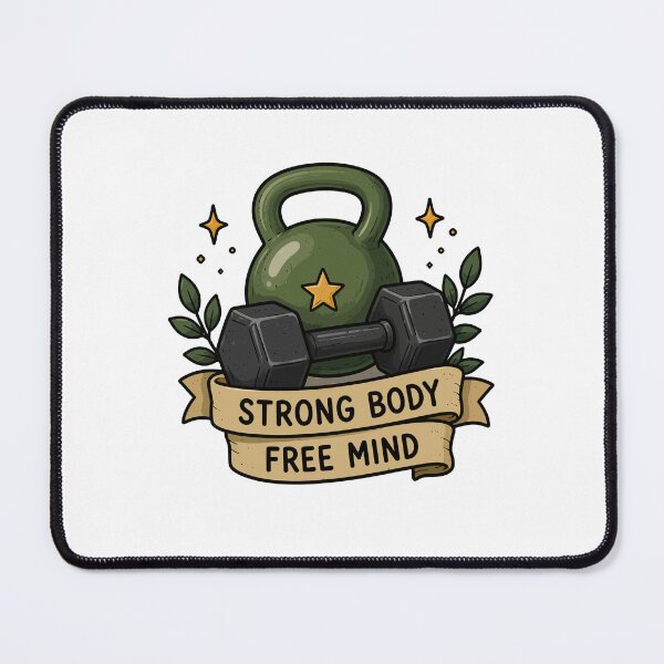 Item preview, Strong Body Free Mind Gym | Fitness Motivation Vintage Illustration designed and sold by RidaSalArt.