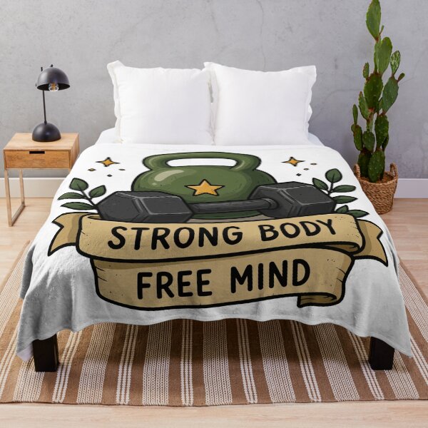 Item preview, Strong Body Free Mind Gym | Fitness Motivation Vintage Illustration designed and sold by RidaSalArt.