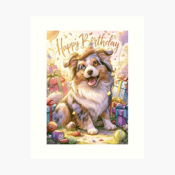 Item preview, Australian Shepherd Happy Birthday Card — Merle Puppy Party Confetti Gifts designed and sold by SellingWSarah17.