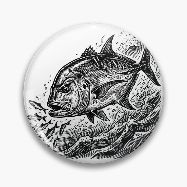 Item preview, Vintage Woodcut Bluefin Trevally Illustration designed and sold by DuckOddity.