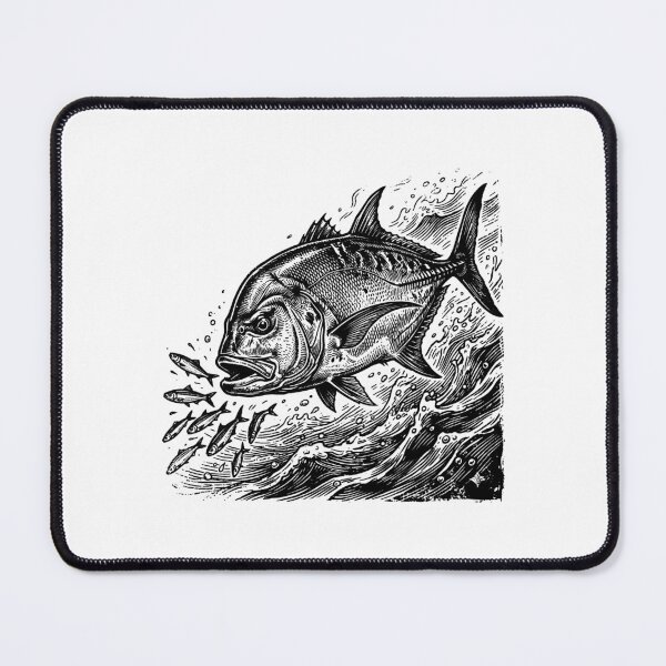 Item preview, Vintage Woodcut Bluefin Trevally Illustration designed and sold by DuckOddity.