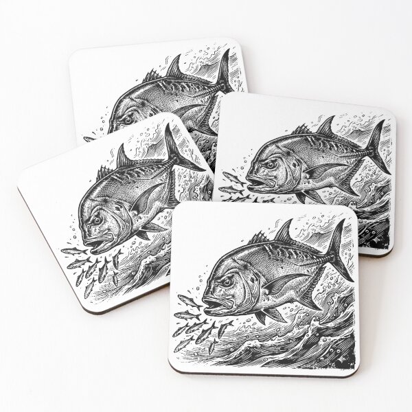 Item preview, Vintage Woodcut Bluefin Trevally Illustration designed and sold by DuckOddity.