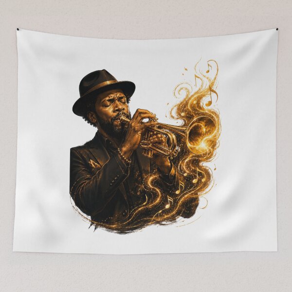 Item preview, Soulful Trumpet Player – Golden Jazz Music Art designed and sold by MarekoraStudio.