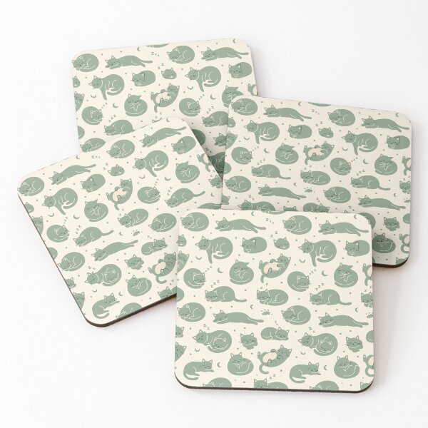 Item preview, Sleepy Sage Green Cats Pattern designed and sold by Illustration Rk.