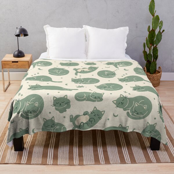Item preview, Sleepy Sage Green Cats Pattern designed and sold by Illustration Rk.