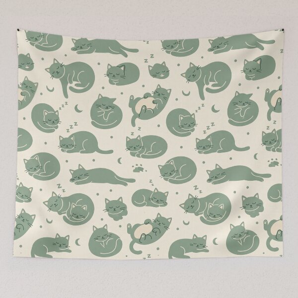 Item preview, Sleepy Sage Green Cats Pattern designed and sold by Illustration Rk.