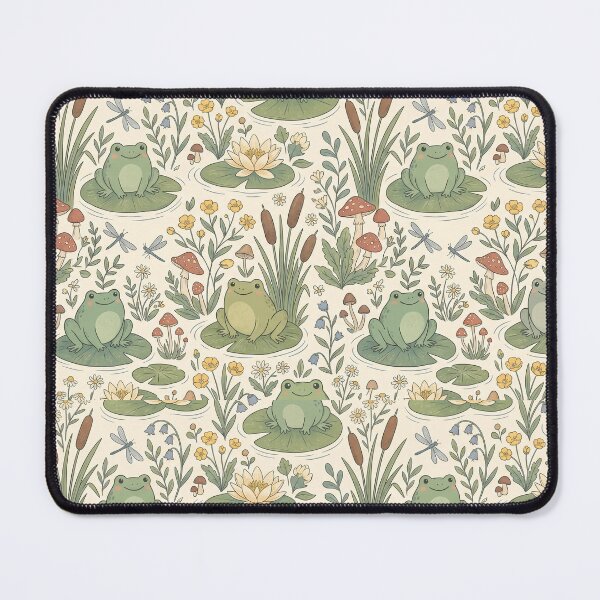 Item preview, Cute Frog Cottagecore Pattern - Lilypads, Mushrooms & Wildflowers designed and sold by MuffinMeng ⭐⭐⭐⭐⭐.