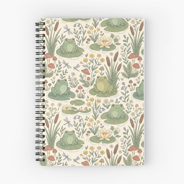 Item preview, Cute Frog Cottagecore Pattern - Lilypads, Mushrooms & Wildflowers designed and sold by MuffinMeng ⭐⭐⭐⭐⭐.