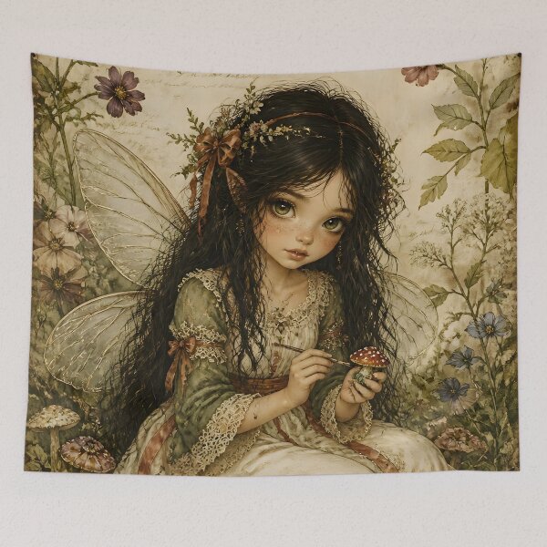 Item preview, Fairy Painting a Mushroom | Goblincore Art designed and sold by FaeCoreStudio.