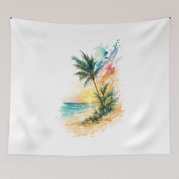 Item preview, Tropical Beach Sunset Watercolor T-Shirt designed and sold by Santuário da Bicharada.
