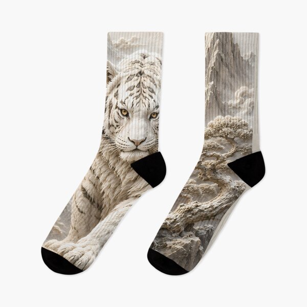Item preview, White Tiger Relief Art | Majestic White Tiger Sculpture Style | Oriental Mountain Decor | Embossed Wildlife Wall Art | Asian Nature Illustration | Zen Home Decor designed and sold by ManJiangHong.
