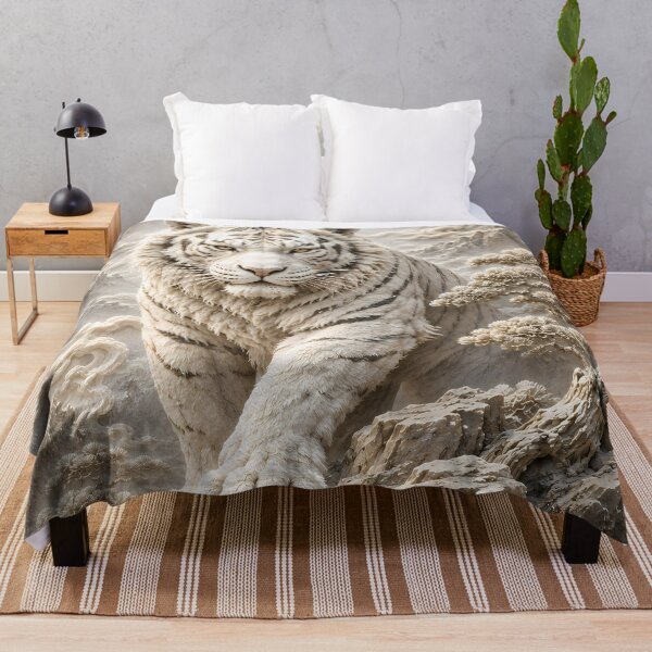 Item preview, White Tiger Relief Art | Majestic White Tiger Sculpture Style | Oriental Mountain Decor | Embossed Wildlife Wall Art | Asian Nature Illustration | Zen Home Decor designed and sold by ManJiangHong.