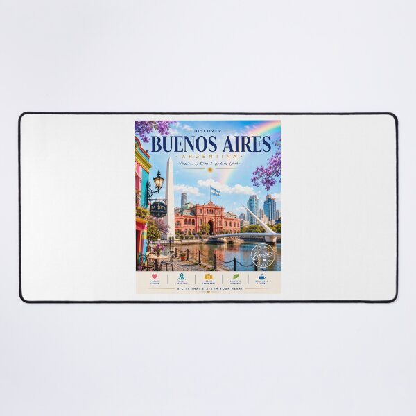 Item preview, Discover Buenos Aires Argentina | Vintage Travel Poster | Colorful Wall Art | La Boca & City Landmarks designed and sold by ElartedeNoel.