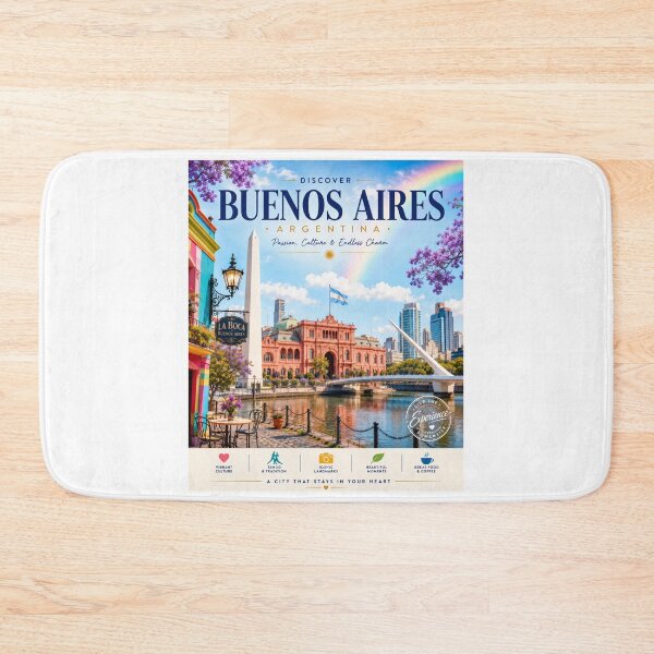 Item preview, Discover Buenos Aires Argentina | Vintage Travel Poster | Colorful Wall Art | La Boca & City Landmarks designed and sold by ElartedeNoel.