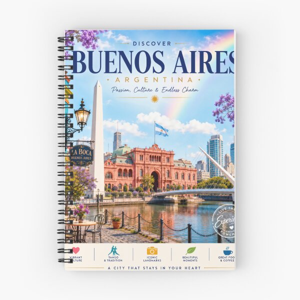 Item preview, Discover Buenos Aires Argentina | Vintage Travel Poster | Colorful Wall Art | La Boca & City Landmarks designed and sold by ElartedeNoel.