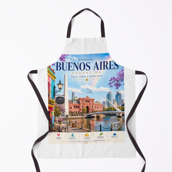 Item preview, Discover Buenos Aires Argentina | Vintage Travel Poster | Colorful Wall Art | La Boca & City Landmarks designed and sold by ElartedeNoel.