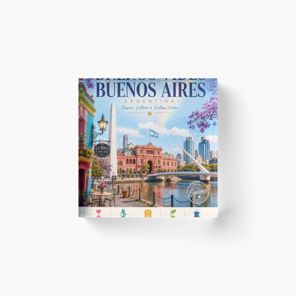 Item preview, Discover Buenos Aires Argentina | Vintage Travel Poster | Colorful Wall Art | La Boca & City Landmarks designed and sold by ElartedeNoel.