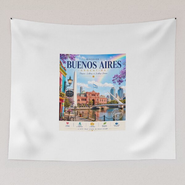 Item preview, Discover Buenos Aires Argentina | Vintage Travel Poster | Colorful Wall Art | La Boca & City Landmarks designed and sold by ElartedeNoel.