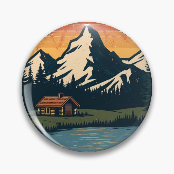 Item preview, Retro Mountain Hiking Badge Lake Cabin designed and sold by Everyday Motif.