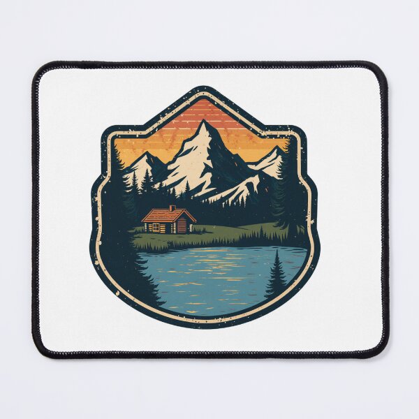 Item preview, Retro Mountain Hiking Badge Lake Cabin designed and sold by Everyday Motif.