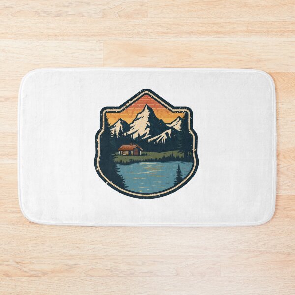 Item preview, Retro Mountain Hiking Badge Lake Cabin designed and sold by Everyday Motif.