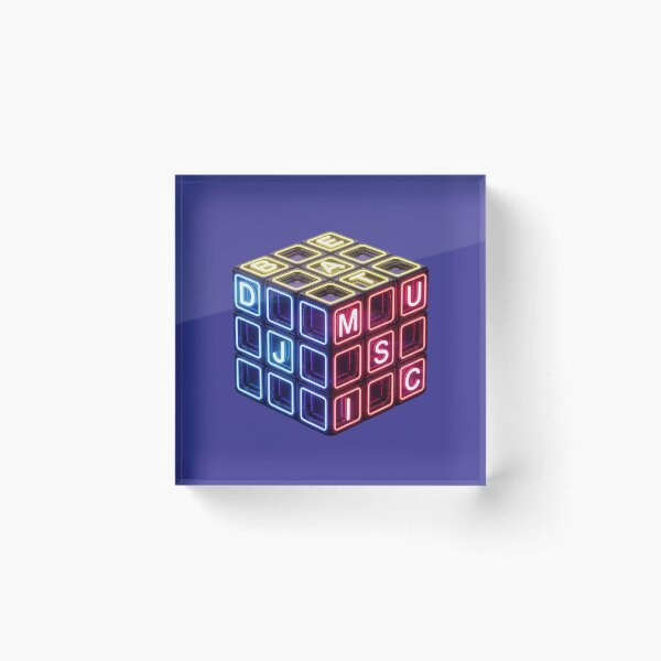 Item preview, Neon Rubik's Cube with DJ, MUSIC, and BEAT Letters designed and sold by CreativeArtistL.