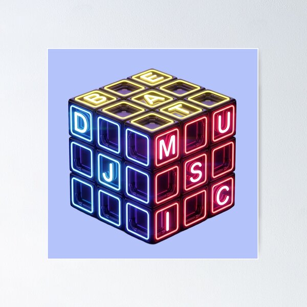Item preview, Neon Rubik's Cube with DJ, MUSIC, and BEAT Letters designed and sold by CreativeArtistL.