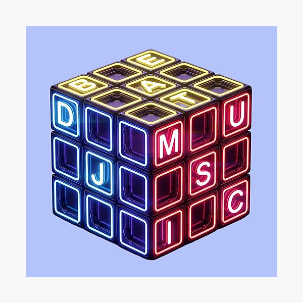 Item preview, Neon Rubik's Cube with DJ, MUSIC, and BEAT Letters designed and sold by CreativeArtistL.