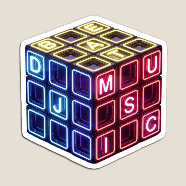 Item preview, Neon Rubik's Cube with DJ, MUSIC, and BEAT Letters designed and sold by CreativeArtistL.