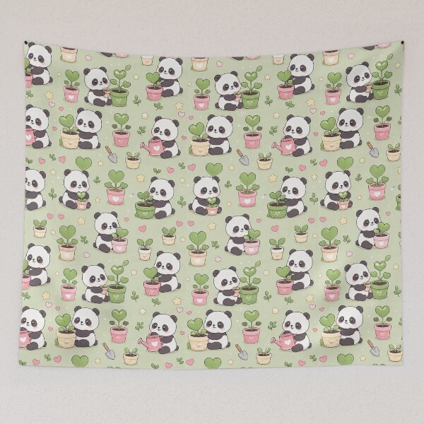 Item preview, Panda Heart Plant Pattern designed and sold by Soft Berry Studio.
