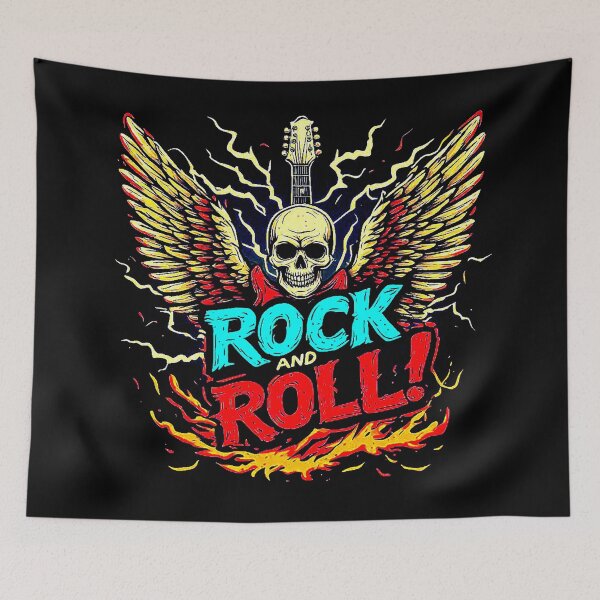 Item preview, Electric Guitar Vintage ,Winged Skull ,ROCK AND ROLL, thunders and fire. designed and sold by Giulivo Store Graphic.