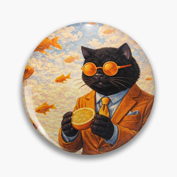 Item preview, Surreal Black Cat Among Golden Flying Fish designed and sold by VolkovaLenaArt.