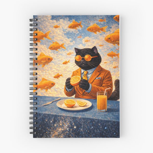 Item preview, Surreal Black Cat Among Golden Flying Fish designed and sold by VolkovaLenaArt.