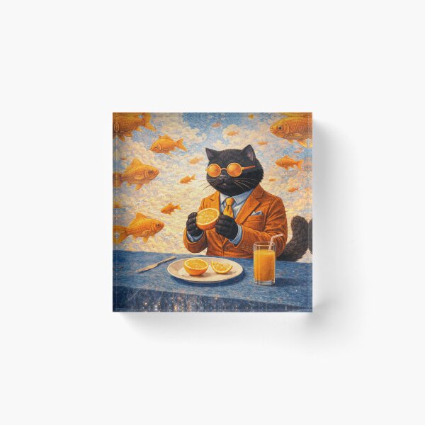 Item preview, Surreal Black Cat Among Golden Flying Fish designed and sold by VolkovaLenaArt.