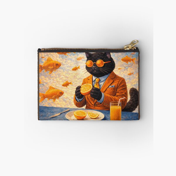Item preview, Surreal Black Cat Among Golden Flying Fish designed and sold by VolkovaLenaArt.
